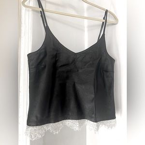 Lamarque Women's Black Pullover Lamb Leather & Lace Cami Size M